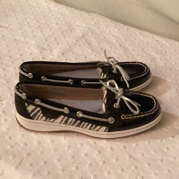 N N B Sperry top slider black & white sequins zebra leather shoes # 7.5 M. - Picture 7 of 9